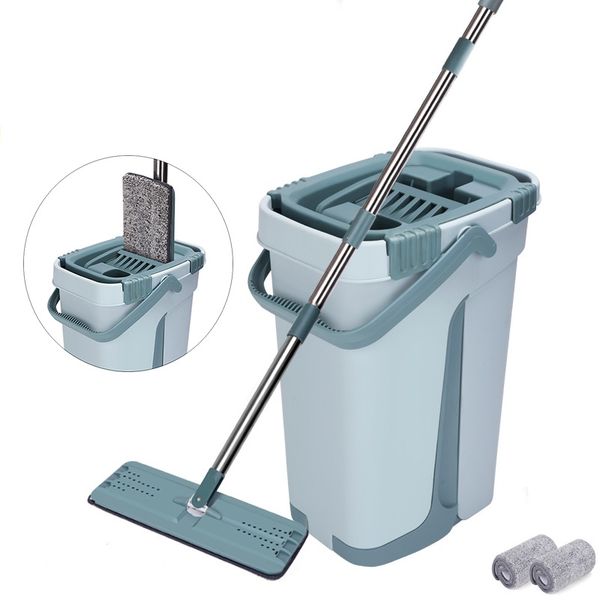 Mop rotante automatico con secchio Flat Squeeze Hand Free Wringing Magic Mop Cuscinetti per mop in microfibra Pulizia del pavimento della cucina di casa