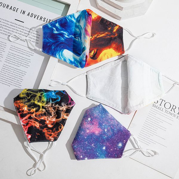 

designer print mascarilla skull starry sky wolf cool color, breathable, washable mask, adjustable ear bucklewo insertable pm2.5 filter