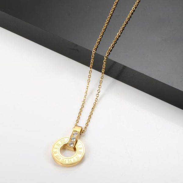 

chains luxury gold color roman numeral pendant necklace cnc stone round charm for women jewelry gift, Silver