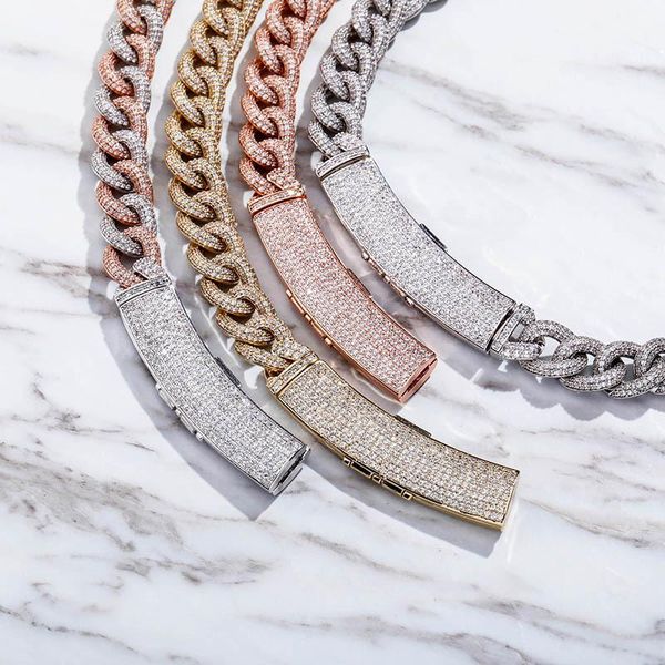 

luxury designer jewelry men chain iced out cuban link chains hip hop bling diamond necklace statement cubic zirconia fashion accessories, Black