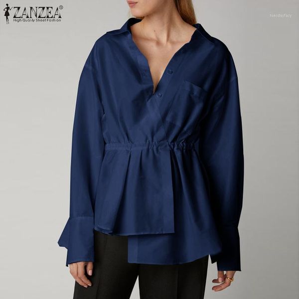 

women's blouses & shirts zanzea female v-neck solid spring autumn women's asymmetrical blouse fashionable casual full sleeves ove, White