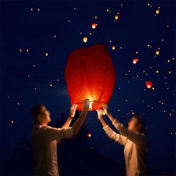 10PCS Cielo di carta cinese Volare ing Lanterne Fly Candela Lampade Festa di Natale Decorazione di nozze LJ201128