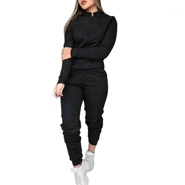 

gym clothing fashion 2 pieces winter tracksuit 2021 warm sportwear sets women autumn zipper jacket sport coat+casual jogger sweatpants sets1, White;black