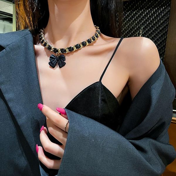 

2021 trendy leather bowknot desgin link necklace chain necklace for women accessories fashion jewellery, Golden;silver