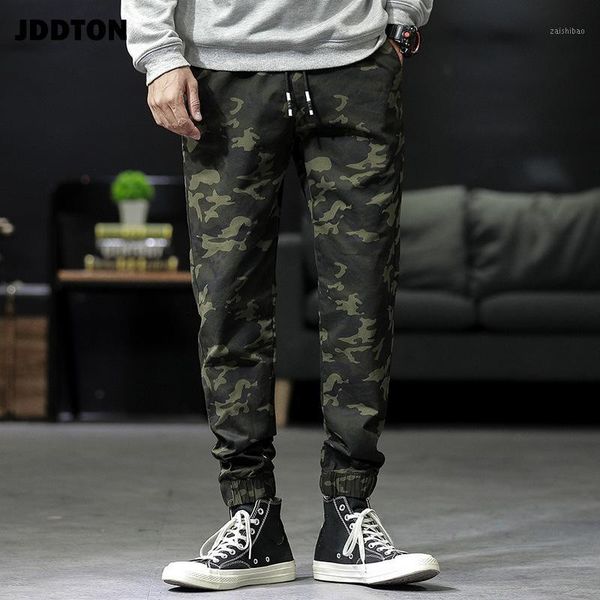 

jddton men's camouflage pants casual hip hop loose sportswear streetwear full length male beam foot joggers trousers track je4801, Black