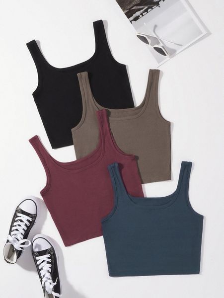 

4pack solid crop tank 26mm#, White
