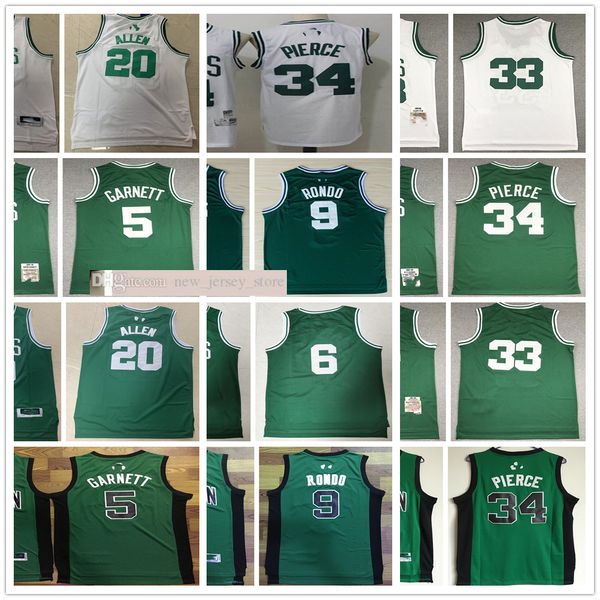 

retro basketball 5 kevin 34 paul garnett pierce jerseys stitched 20 ray 9 rajon allen rondo vintage green 33 white jerseys, Black;red