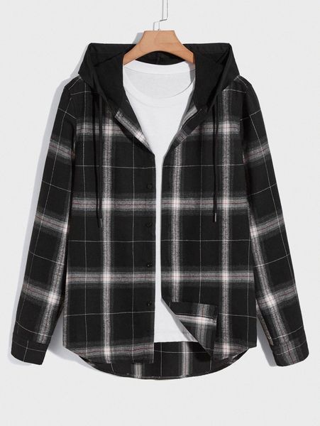 

men plaid drawstring hooded shirt without tee g8mp#, White;black
