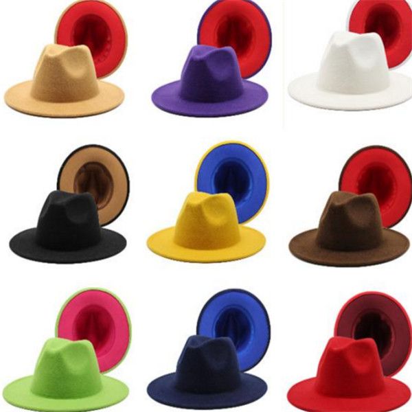 

panama cap jazz trilby hat lady 2020 patchwork black felt fedora wide brim caps formal y6113 chapeau for women men red hats fashion uni dnkm, White;black