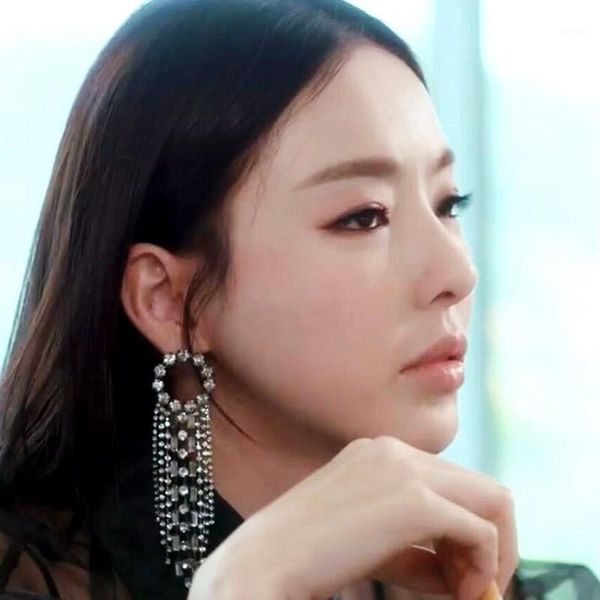 

perfect quality shiny rhinestone chain tassel dangle earrings for women fashion jewelry trendy statement earrings accessories1, Silver
