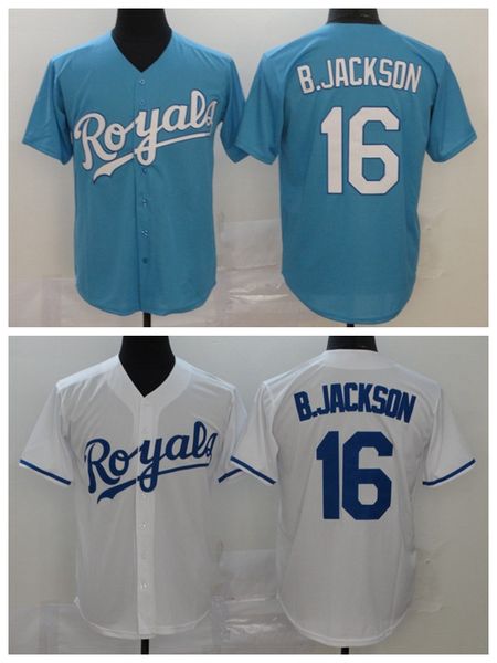 

men baseball 16 bo jackson jersey team blue color white cooperstown cool base embroidery and stitched breathable excellent quality, Blue;black
