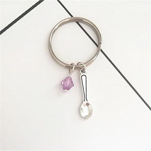 

spoon charm keychain with birthstone spoon keychain keyring jewelry1, Silver