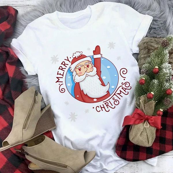 

santa claus graphic merry christmas print t-shirt women new all seasons suitable fashion tshirt female harajuku, White