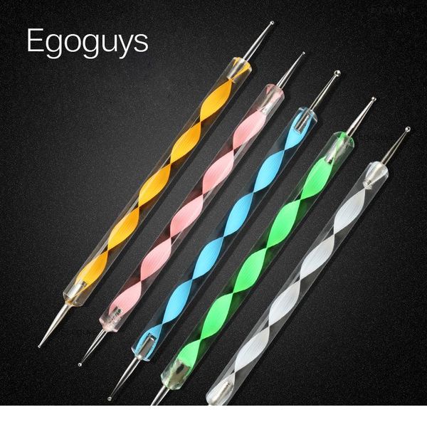 

5pcs colourful double-end acrylic steel dotting pen rhinestones picker picking nail art brush embossing screw swirl stud jlltns
