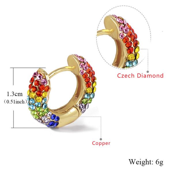 

colorful crystal cooper pave summer earrings rainbow mini hoop earring for women party classic jewelry, Golden;silver