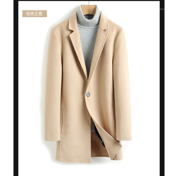 

2019 new men's coat autumn winter double-sided woolen coat men's long suit collar woolen men1, Black