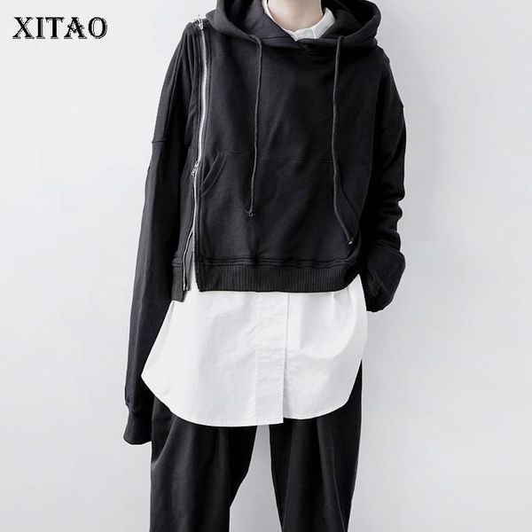 

xitao patchwork zipper pullover hoodie women 2021 spring casual fashion new style temperament all match women clothes zy3821, Black