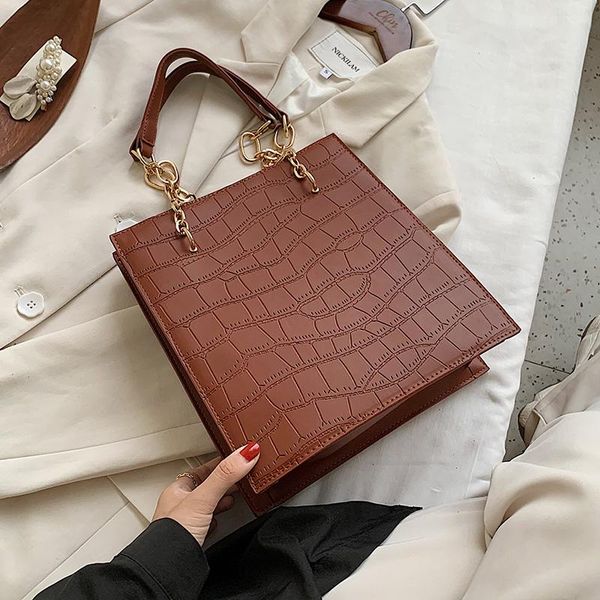 

small pu leather shoulder bags for women 2021 handbags female trend stone pattern designer lady chain