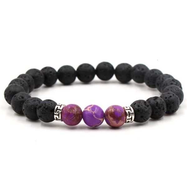 

diffuser 7 chakra oil lava stone essential protection energy healing stretch bracelet men women yoga bracelets 18 colors, Black