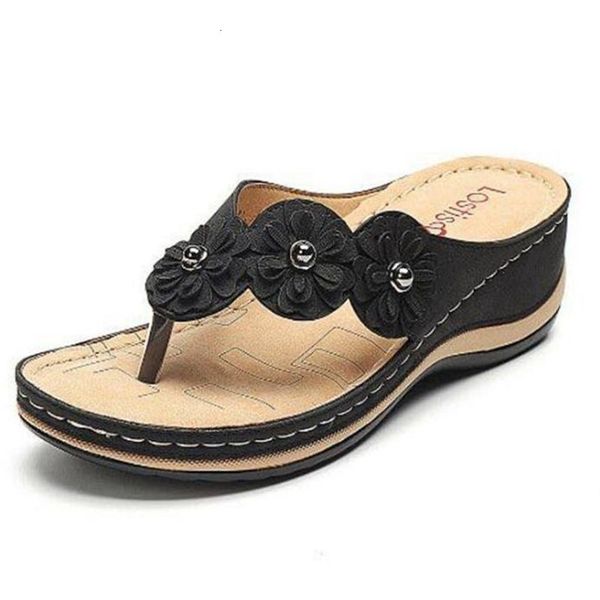 

women's 2021 will see new casual fashion flowers sandals of women with thick soles anti-slip retro beach shoes xmbq, Black
