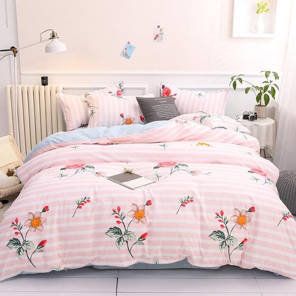 

justchic 4pcs/set pastoral flower print aloe cotton duvet cover set flat sheet pillowcase children bedding set bed cover