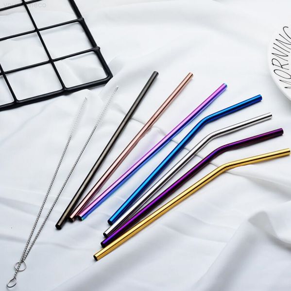 

straight stainless steel reusable bent and colorful straws metal straw cleaner brush bar drinking ju0179