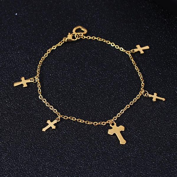 Edelstahl Gold Kreuz Amulett Kreuz Charm Fußkettchen religiöses Herz Barfußsandalen Fußschmuck für Frauen Geschenk Casual Match