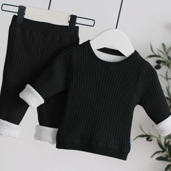 

baby boys plus velvet thick sets toddler warm pajamas suit winter baby boys girls newborn knitted sweaters sets christmas outfit lj201203, White