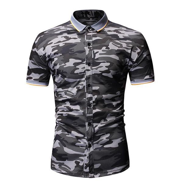 

men's casual shirts blouse men short-sleeved camouflage shirt lapel collar fashion flower summer, White;black
