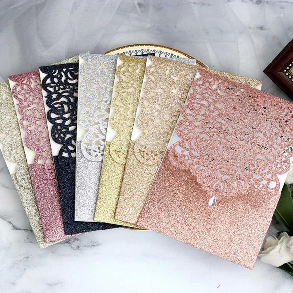 

10pcs wedding invitation hollow lace pattern laser cut pocket diamond sealed wedding card anniversary greeting card1