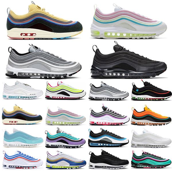 

97 running shoes 97s sean wotherspoon silver bullet triple white black mschf x inri women trainers platform sports sneakers 36-45, White;red