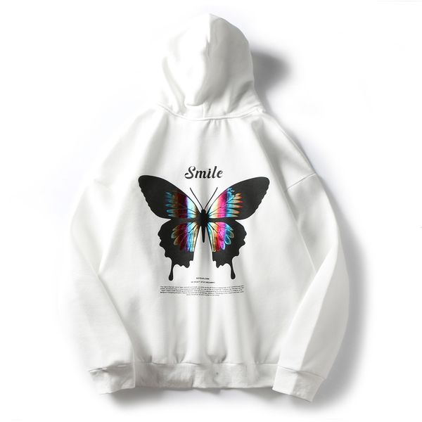 

2021 new harajuku men hip hop streetwear hoodie reflective butterfly print hooded sweatshirt autumn fleece casual cotton 2det, Black