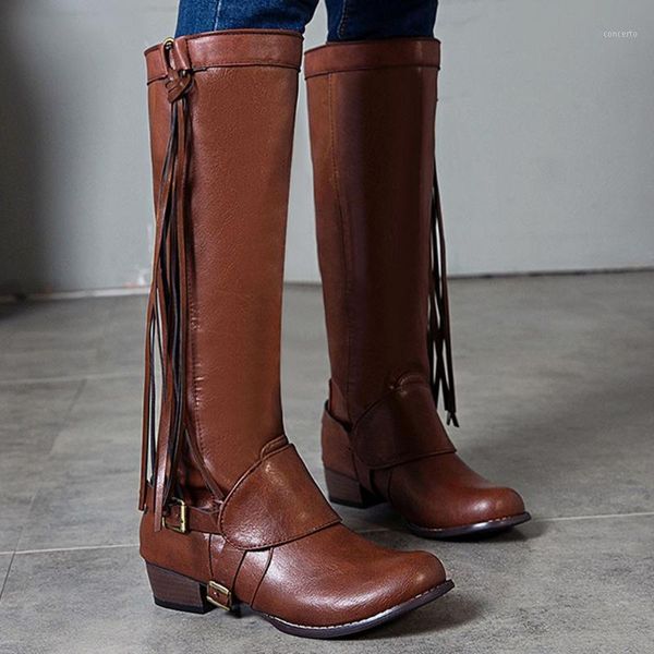 

women new autumn winter women boots tassel slip-on bare boots square heel casual long-tube booties1, Black