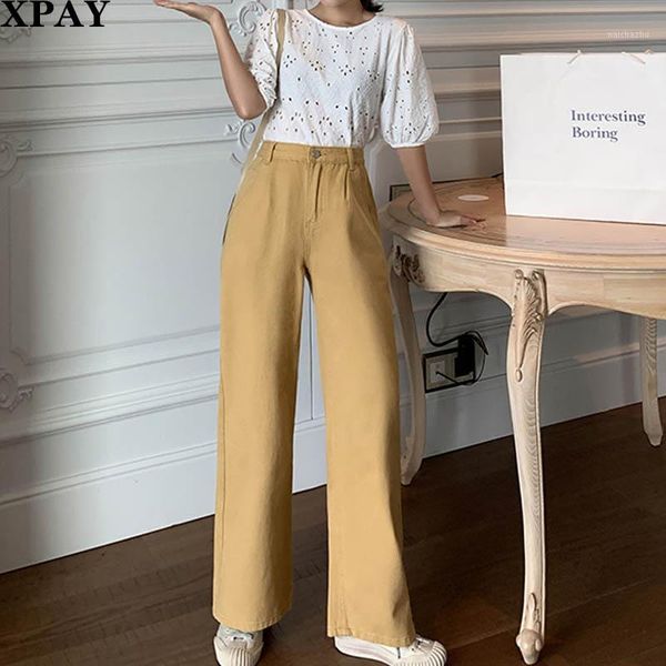 

2020 spring fashion harajuku loose straight pants vintage high waist wide leg denim streetwear woman tooling jeans1, Blue