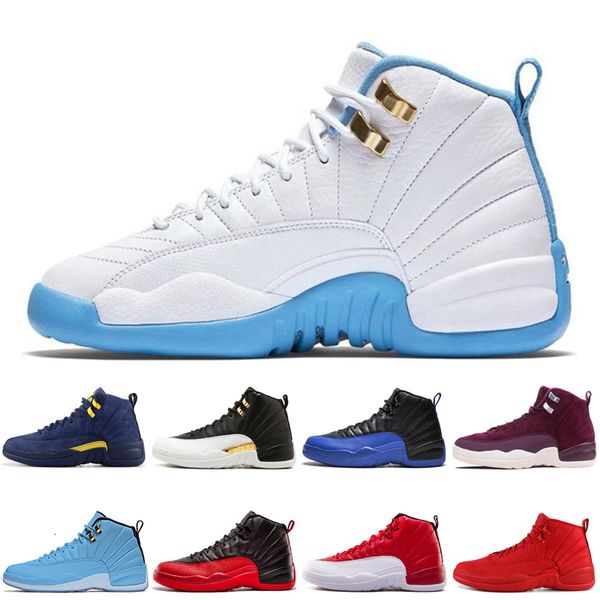 

12 12s mens basketball shoes the master gym red black white taxi concord 45 flu 12s michigan bulls university blue sports sneakers shoes, White;red