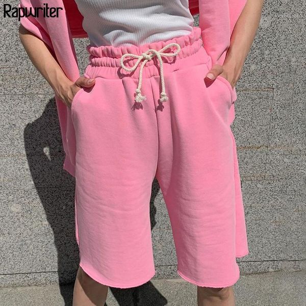 

women's shorts casual drawstring cotton high waist pink woman 2021 summer harajuku gray biker feminino mujer pocket rapwriter1, White;black