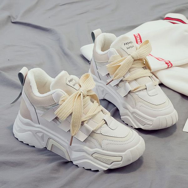 

2020 thick soled women's autumn and winter new leisure versatile heightening daddy ins student plush sports cotton shoes, Black