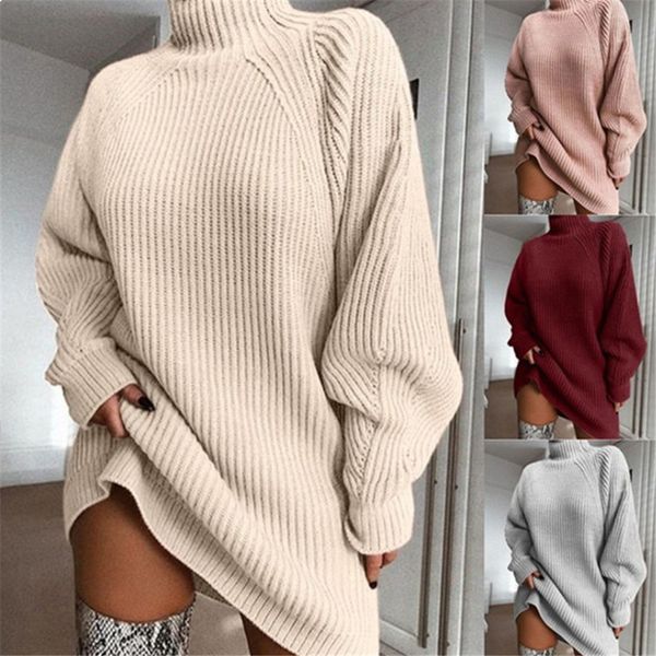 

2021 new autumn solid long casual sleeves sleek winter oversized sweater knitted high women's dress 0lxv, Black;gray