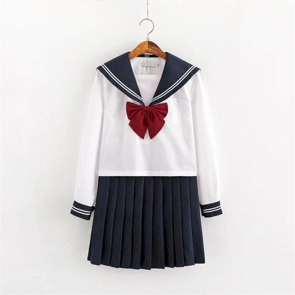 Terno de marinheiro feminino japonês jk uniforme estudante jaqueta estilo coreano saia longa e curta marinha manga fofa faculdade escola 220221