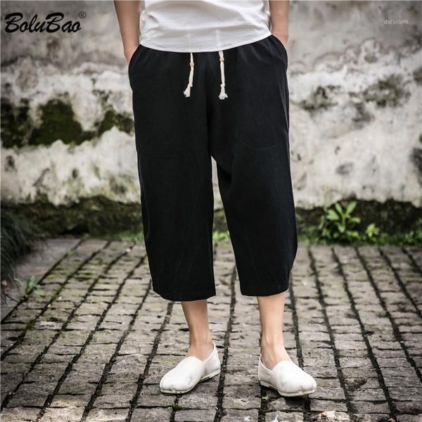 

bolubao brand men casual shorts summer new men's wide leg harlan pants fashion solid color loose beach shorts male1, White;black