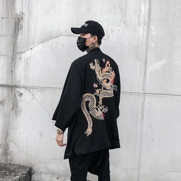 

2020 fashion spring summer black color coat japanese kimono cardigan kimono female haori for woman man loose thin outer garment1, Red