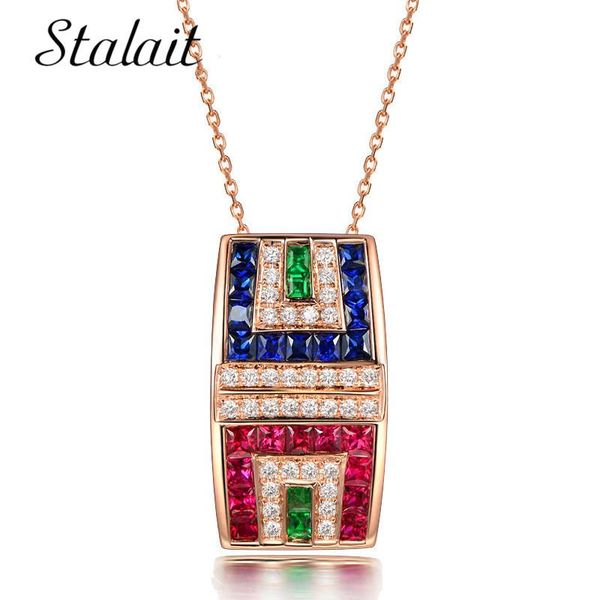 

pendant necklaces simple luxury women square colorful zircon necklace rose gold-color for anniversary jewelry wholesale, Silver