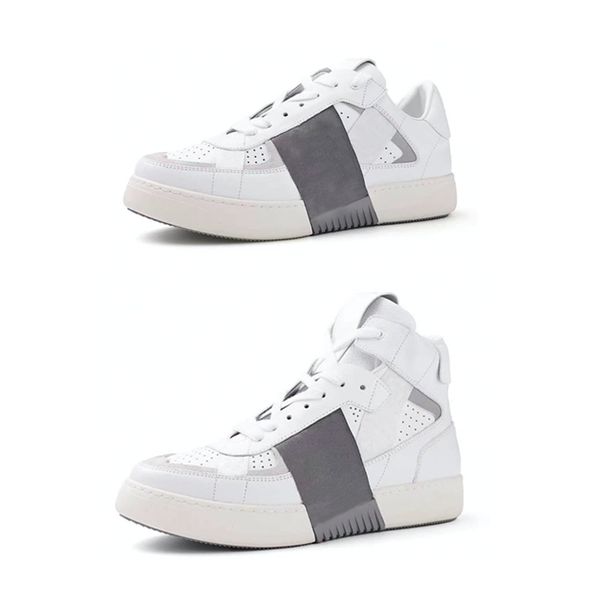 

2021 vl7n calfskin lace-up sneakers for mens women straps platform trainers rubber bottoms high and low with box 265, Black