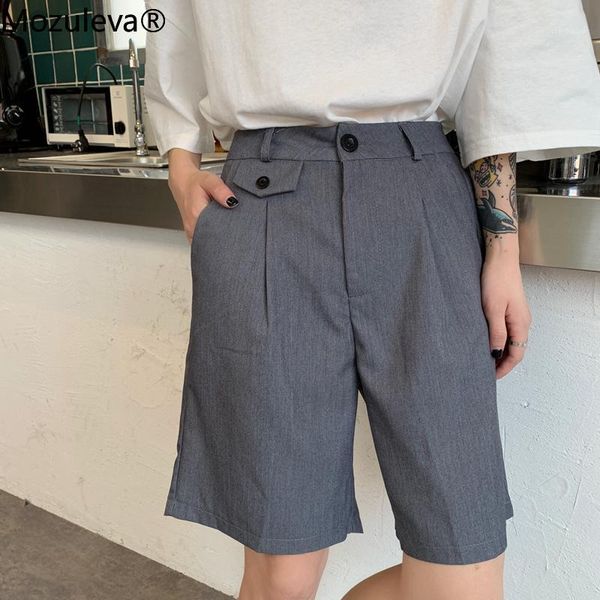 

mozuleva 2021 summer work suit shorts women solid color casual wide leg high waist loose short femme office ladies bottoms1, White;black