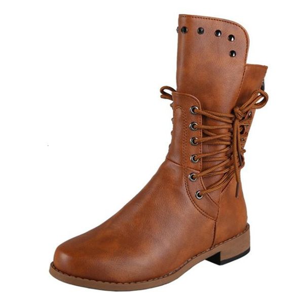 

2021 new retro loop-up riding plus casual size women's shoes boots byui, Black