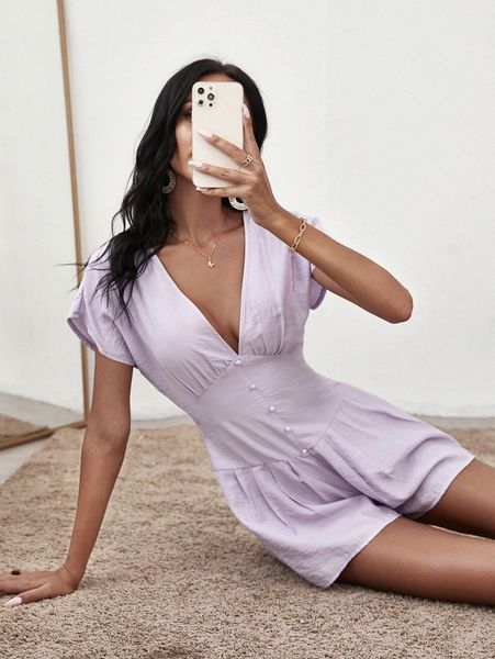 

plunging neck dolman sleeve tie back romper x68x#, White