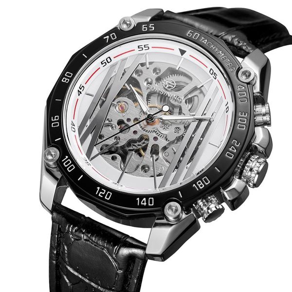 

forsining product automatic skeleton luxury oem custom watches transparent crystal analog original wrist watch, Slivery;brown