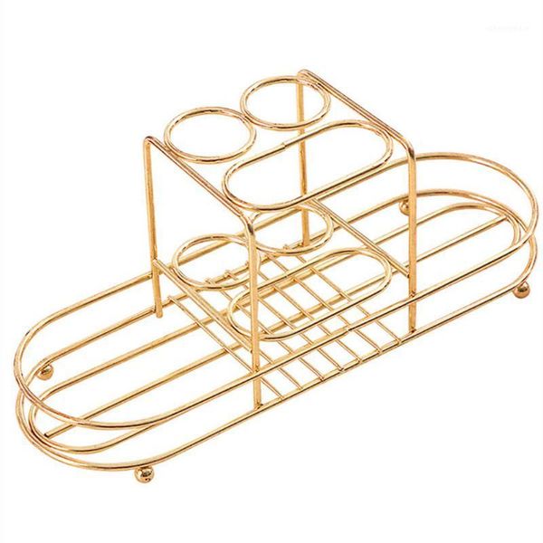 

1 pc bathroom storage rack iron hollowed toothbrush cup holder (golden)1