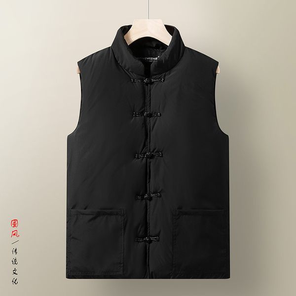 

autumn and winter cotton vest coil button sleeveless coat youth loose cardigan stand collar outdoor men's wear, Black;white