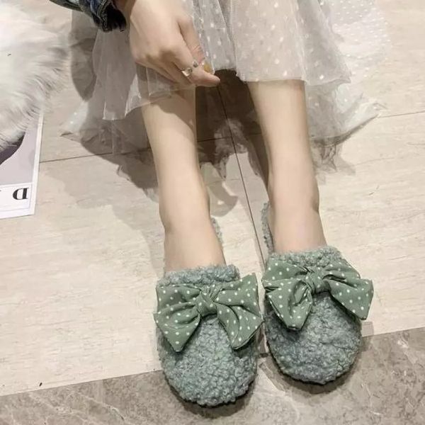 

women slippers winter shoes flat sweet bow home slippers lady indoor warm indoor bedroom floor shoe non-slip soft house #vv0d, Black